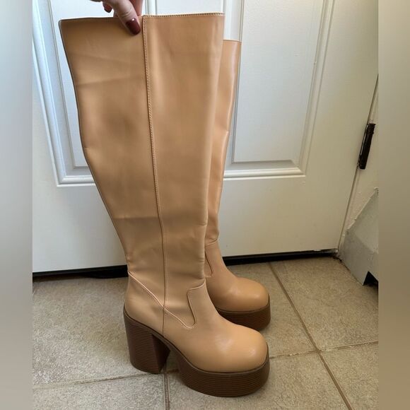 urban outfitters boots UO Noreen Tall Platform Boot size 10 eu 41 in honey heels - Picture 2 of 7